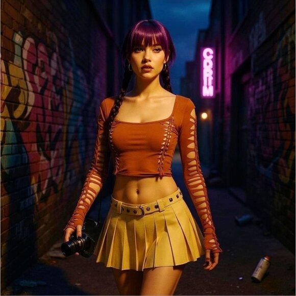 Current Mood Earth Brown Slashed Long Sleeve Crop Top XS - Picture 5 of 9